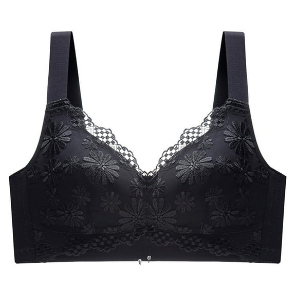 SMihono Floral Bras for Older Women Front Closure 5d Shaping Push Up Seamless Soft Beauty Back Sports Comfy Bra Black M