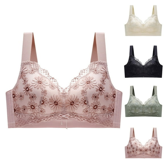 SMihono Floral Bras for Older Women Front Closure 5d Shaping Push Up Seamless Soft Beauty Back Sports Comfy Bra Black XL