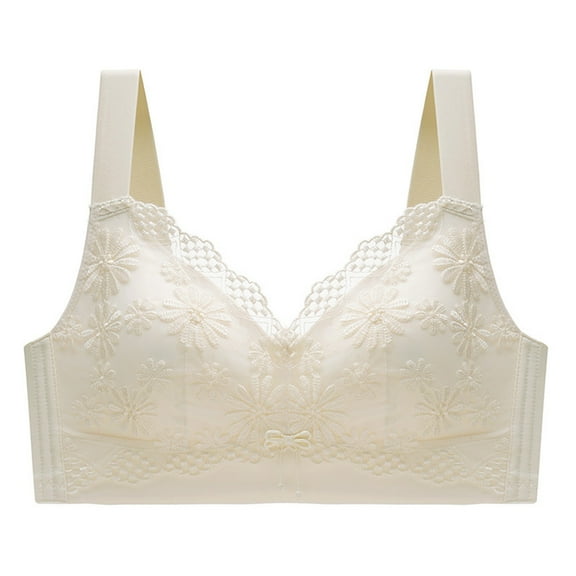 SMihono Floral Bras for Older Women Front Closure 5d Shaping Push Up Seamless Soft Beauty Back Sports Comfy Bra White M