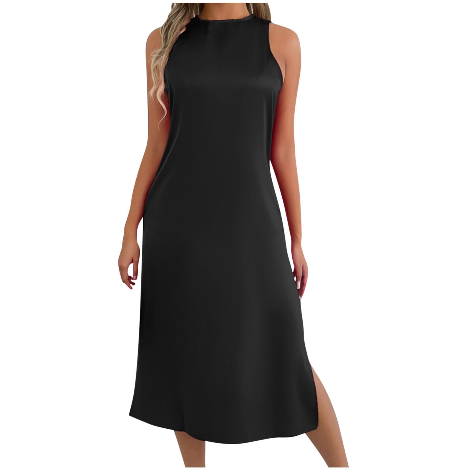 SMihono Formal Satin Dress for Women Minimalist Elegant Crewneck Sleeveless Long Slit Side Cocktail Party Dresses Black S - Walmart.com SMihono Formal Satin Dress for Women Minimalist Elegant Crewneck Sleeveless Long Slit Side Cocktail Party Dresses Black S - Walmart.com