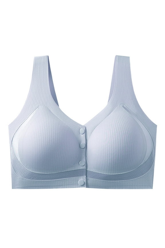 Front Closure Bras for Women Push Up Padded No Underwire Button Down Gathering Comfortable Sleep Bras Blue XL