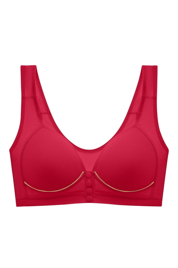Front Closure Bras for Women Push Up Wirefree Full Support Bras Breathable No Steel Ring Comfort Snap Everyday Bra Red M