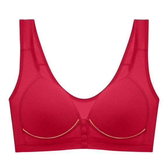 SMihono Front Closure Bras for Women Push Up Wirefree Full Support Bras Breathable No Steel Ring Comfort Snap Everyday Bra Red S
