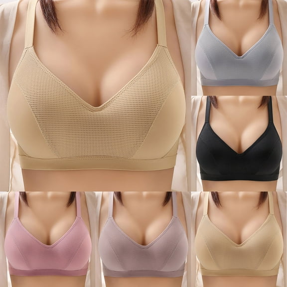 SMihono Full Coverage Bras for Women Comfortable Breathable Everyday Underwear Plus Size Gathered Suspender Bra without Steel Beige 8