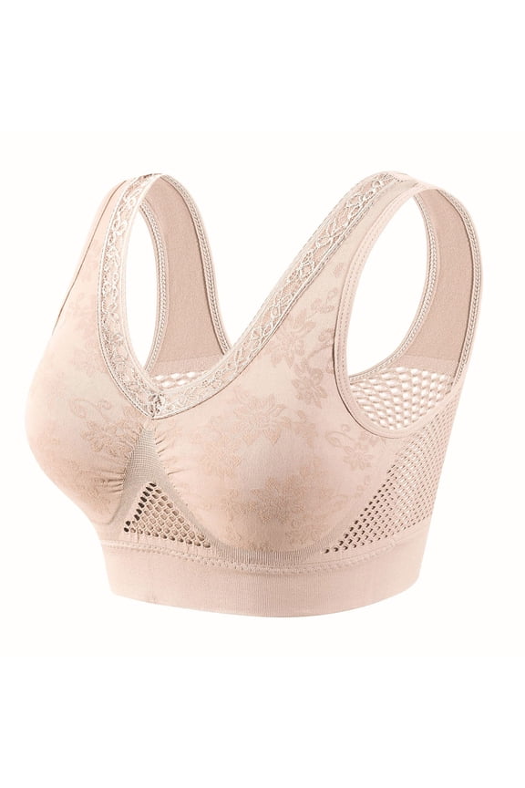 Hana Bra - Cotton Buttonless Comfy Lifting Shaping Bra, Plus Size Breathable Cool Lift up Air Seamless Bras Beige L
