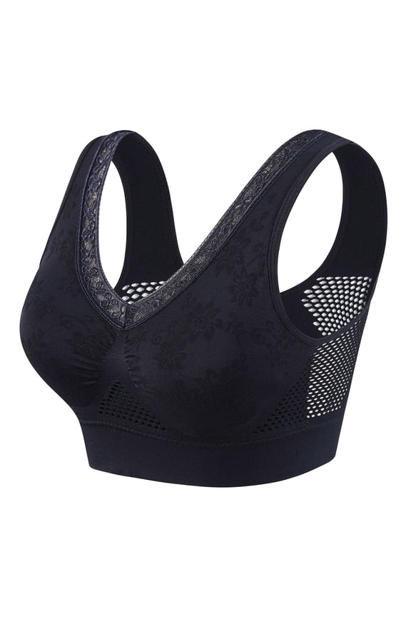 Hana Bra - Cotton Buttonless Comfy Lifting Shaping Bra, Plus Size Breathable Cool Lift up Air Seamless Bras Black XL