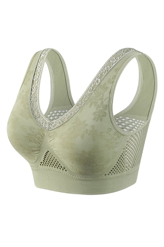 Hana Bra - Cotton Buttonless Comfy Lifting Shaping Bra, Plus Size Breathable Cool Lift up Air Seamless Bras Green M