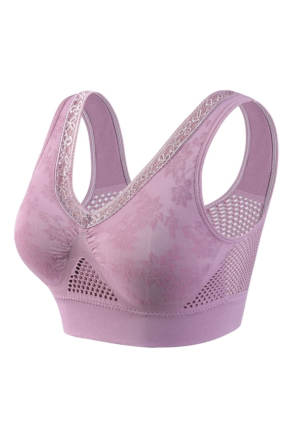 Hana Bra - Cotton Buttonless Comfy Lifting Shaping Bra, Plus Size Breathable Cool Lift up Air Seamless Bras Purple XL