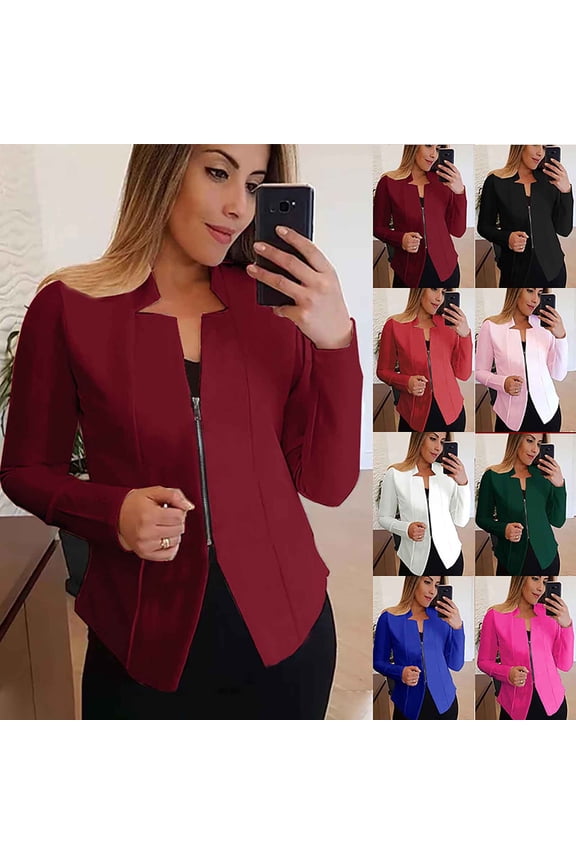 Holiday Trendy Women's Fashion Hot Selling Workplace Cardigan Zipper Small Suit Long Sleeved Cardigan Jacket Womens Fuzzy Fleece Hoodless Casual Outwear Coats Black 4