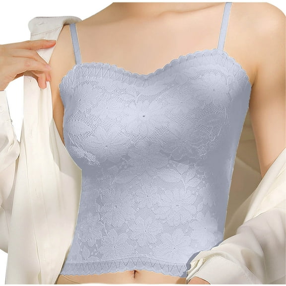 SMihono Lace Bralette for Women Adjustable Spaghetti Strap Tank Top Wavy Trim V Neck Wireless Push up Padded Bra Light Blue 6