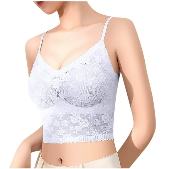 SMihono Lace Bralette for Women Adjustable Spaghetti Strap Tank Top Wavy Trim V Neck Wireless Push up Padded Bra Light Blue 6