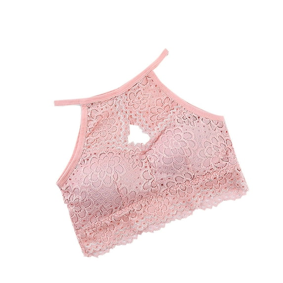 SMihono Lace Bralette for Womens No Underwire Push Up Cami Bras Halter Neck Plus Size Teddy Babydoll Tank Top Bralette Pink Free Size
