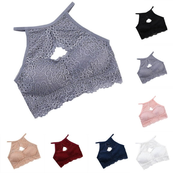 SMihono Lace Bralette for Womens No Underwire Push Up Cami Bras Halter Neck Plus Size Teddy Babydoll Tank Top Bralette White Free Size