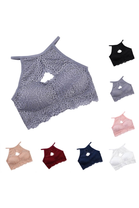 Lace Bralette for Womens No Underwire Push Up Cami Bras Halter Neck Plus Size Teddy Babydoll Tank Top Bralette White Free Size