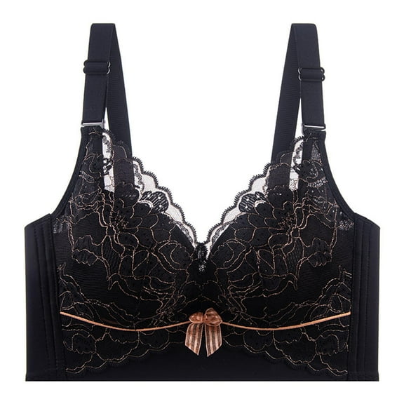 SMihono Lace Bralettes for Women Mesh Embroidery V Neck Wirefree Camisole Bra Underwear Classic Adjustable Strap Crop Top Bras Black S