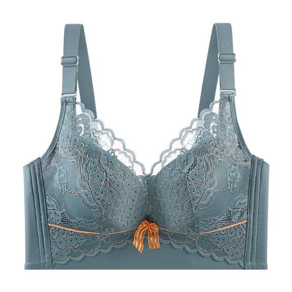 SMihono Lace Bralettes for Women Mesh Embroidery V Neck Wirefree Camisole Bra Underwear Classic Adjustable Strap Crop Top Bras Blue L
