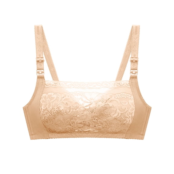 SMihono Lace Bralettes for Women Padded Bralette Adjustable Straps Camisole T-Shirt Bras Classic Floral Embroidery Solid Bra Khaki M US(6)