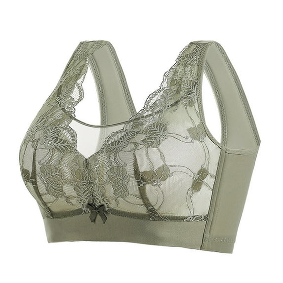 SMihono Lace Bralettes for Womens Padded Deep V-Neck Wireless Bra Floral Lace Sexy Comfort U Back Everyday Bra with Support Gray 38/85