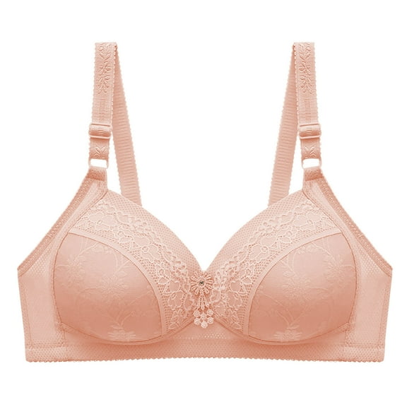 SMihono Lace Embroidery Daisy Bras for Older Women Comfortable Bra for Seniors Adjustable Strap Push Up Bras for Elderly No Wire Bralettes Watermelon Red 40/90