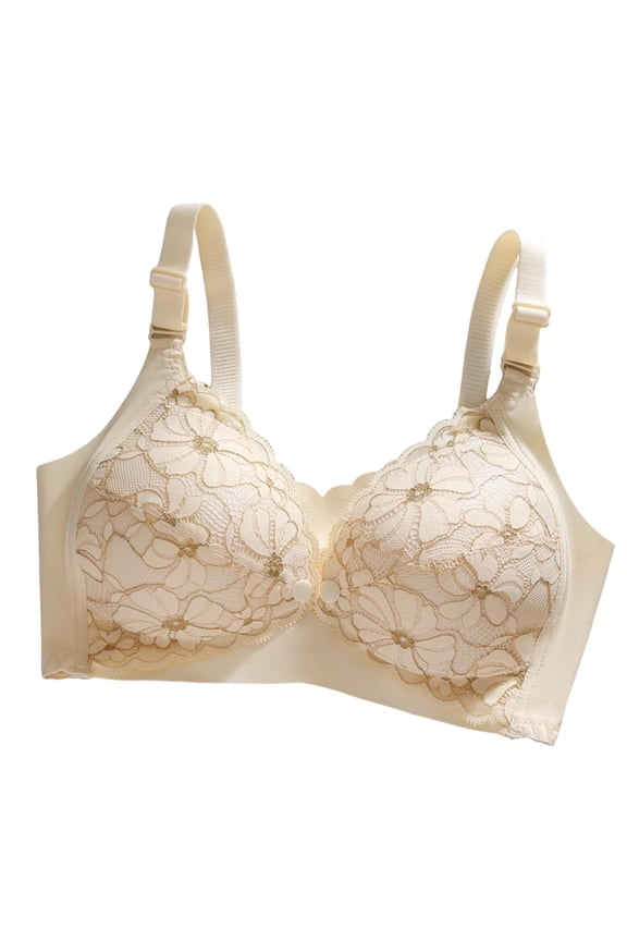 Lace Nuring Bra Front Closure Maternity Nursing Bras for Breastfeeding Push Up Pregnancy Bra Wireless Puming Bra (Khaki XL )