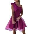 thumbnail image 1 of SMihono Ladies One Shoulder Cocktail Dress Sleeveless Dressy Casual Party Dresses for Women Slim Mesh Pleated Formal Gown Purple L, 1 of 6