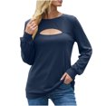 thumbnail image 1 of SMihono Lantern Sleeve Tunic T Shirt Blouse Womens Plus Size Solid Color Long Sleeve Crew Neck Keyhole Neck Solid Color Female Leisure Blue L, 1 of 9