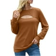 thumbnail image 1 of SMihono Lantern Sleeve Tunic T Shirt Blouse Womens Plus Size Solid Color Long Sleeve Crew Neck Keyhole Neck Solid Color Female Leisure Yellow L, 1 of 9