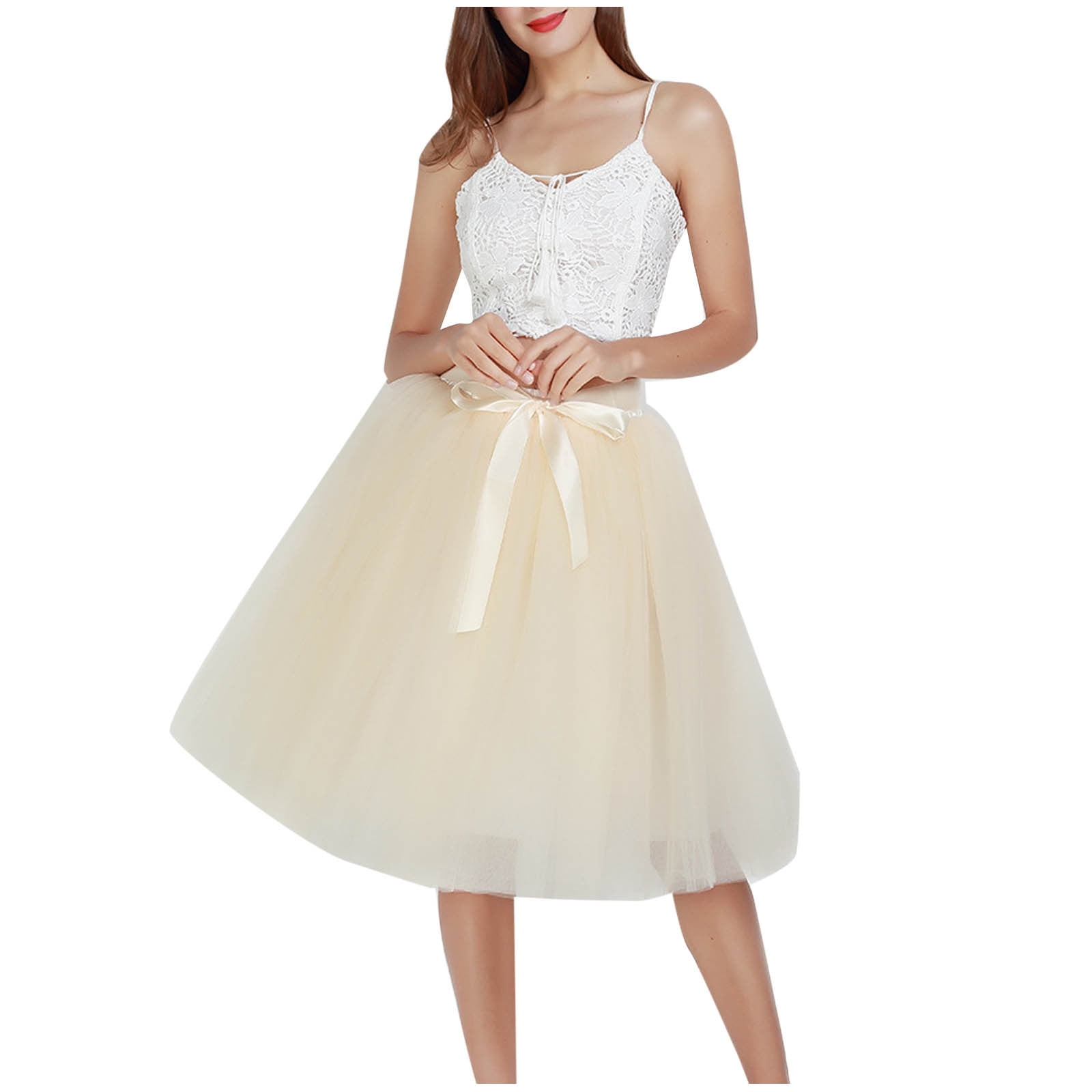 SCFL Jupe Tutu Tulle 7 Couches | Ceinture Élastique | Pour Mariage, Fête | Longueur Midi 25,6"