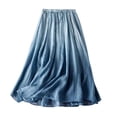 thumbnail image 1 of SMihono Maxi Skirt for Women Casual Drawstring Elastic Wasit Long Flowy Boho Skirts Cotton Linen Voaction Holiday Half Dress Blue 10, 1 of 3