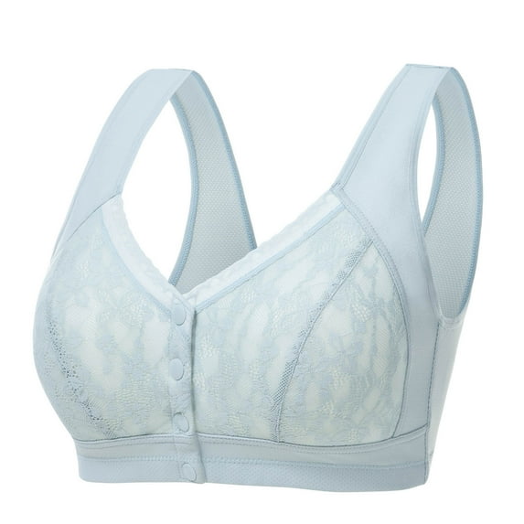 SMihono Medium Elderly Women Button Front Closure Bras Wireless Cotton Everyday Soft Cup (no Pads) Bras Plus Size No Underwire Daisy Bras Light Blue 80B