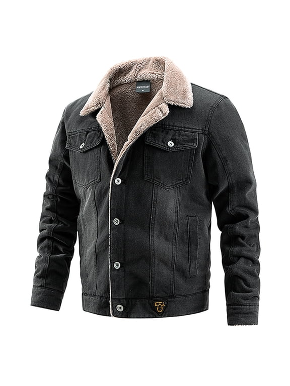 Men Fashion Long Sleeve Hoodless Casual Outwear Jackets Men's Winter Mid-length Lamb Velvet Jacket Plus Velvet Warm Coat Coat Black 12