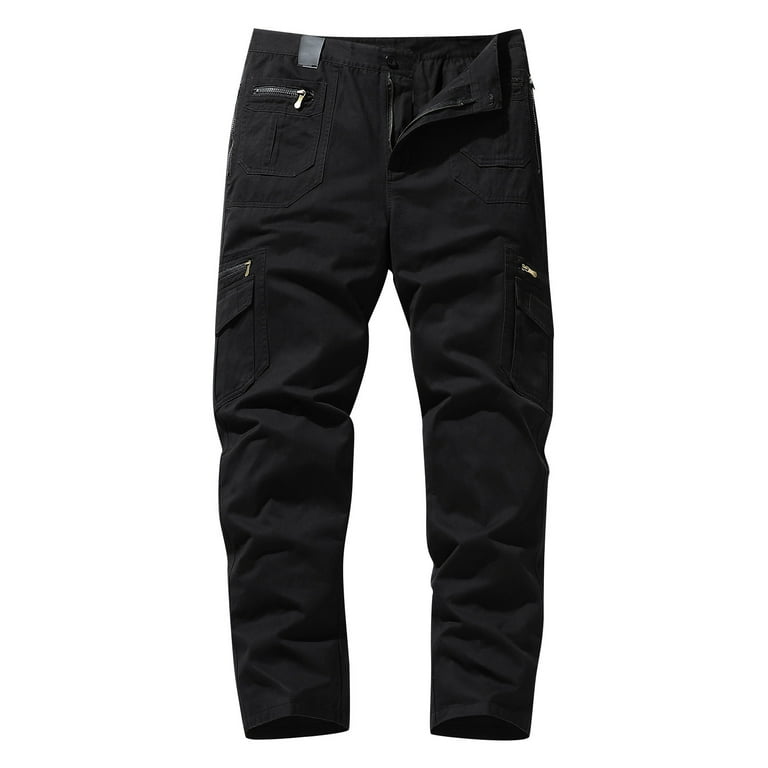 SMihono Men s Cargo Pants Fashion Cozy Daily Trousers Comfy Lounge Casual Elastic Waist Solid Color Soft Multiple Pockets Outdoor Straight Type Fitness Full Length Pants Male Leisure Black 12 Walmart....
