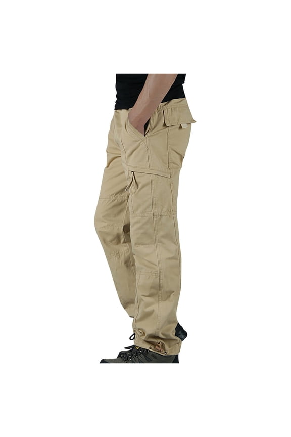 Men's Cargo Pants Slim Multi Pocket Straight Trousers Outdoor Sports Overalls Pants Beach Trousers Rugged Stretch Jogger Utility Sweatpants Summer Autumn 2024 Trendy Pants Khaki 12