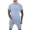 thumbnail image 1 of SMihono Men's Crew Neck T-Shirt Elastic Waist Shorts Short Sleeve Set Short Sleeve Crew Neck Top and Shirt Set Light Blue 4, 1 of 8