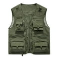 thumbnail image 1 of SMihono Men's Mesh Multi-Pocket Zipper V-Neck Casual Quick Dry Loose Vest Mountaineering Work Outdoor Vests Army Green 12, 1 of 2