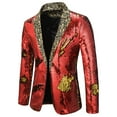 thumbnail image 1 of SMihono Men's Trendy Leather Blazer Suit Jacket Prom Wedding Long Sleeve Tuxedo Slim Fit Patchwork Sports Business Pocket Work Office Lapel Collar Formal Button Front Stretch Suit Coat Red 12, 1 of 5