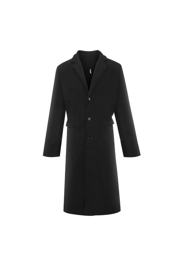 Men's Trendy Midi Suit Overcoat Jacket Single-breasted Work Office Lapel Collar Button Front Stretch Suit Coat Prom Wedding Long Sleeve Tuxedo Slim Fit Solid Business Pocket Black 10