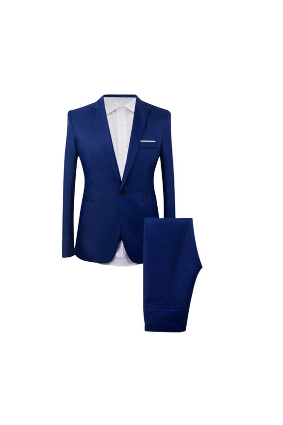 Men's Trendy Suit Blazer + Shirt + Suit Pants Three Piece Set Business Pocket Work Office Lapel Collar Button Suit Coat Prom Wedding Long Sleeve Tuxedo Slim Fit Solid Dark Blue 3