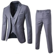 SMihono Mens Trendy Three-piece Suit Jacket + Vest + Suit Pants Button Front Stretch Suit Coat Prom Wedding Long Sleeve Tuxedo Slim Fit Solid Business Pocket Work Office Lapel Collar Gray XXL