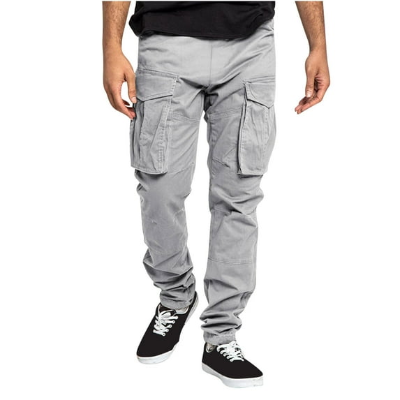 SMihono Mens Casual Men's Wide Leg Pants Cargo Pocket Lace-up Casual Sweatpants Full Length Pants Beach Trousers Rugged Stretch Jogger Utility Sweatpants Summer Autumn 2024 Trendy Pants Gray 12