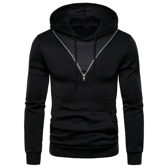 SMihono Mens Tunic Drawstring Hoodie Thin Sweatshirts Jacket Stylish Patchwork Color Pullover Funnel Neck Tees Slim Fit Sports Breathable and Quick-Dry Pockets Tops Fashion Relaxed Black 6