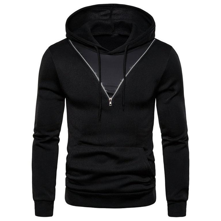SMihono Mens Tunic Drawstring Hoodie Thin Sweatshirts Jacket Stylish Patchwork Color Pullover Funnel Neck Tees Slim Fit Sports Breathable and