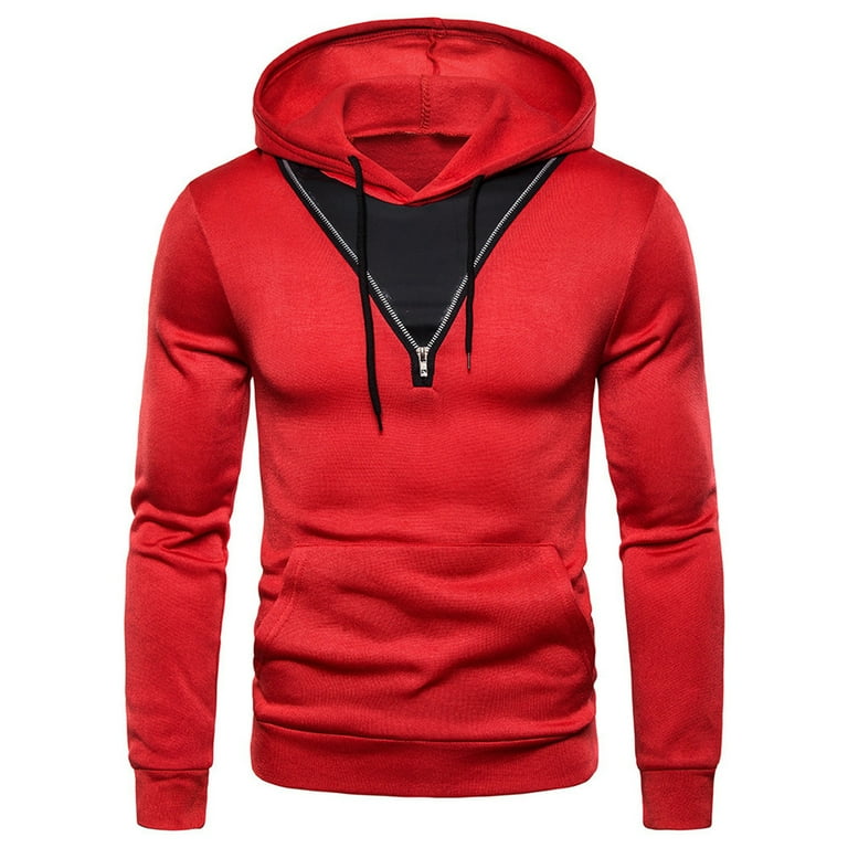 SMihono Mens Tunic Drawstring Hoodie Thin Sweatshirts Jacket Stylish Patchwork Color Pullover Funnel Neck Tees Slim Fit Sports Breathable and