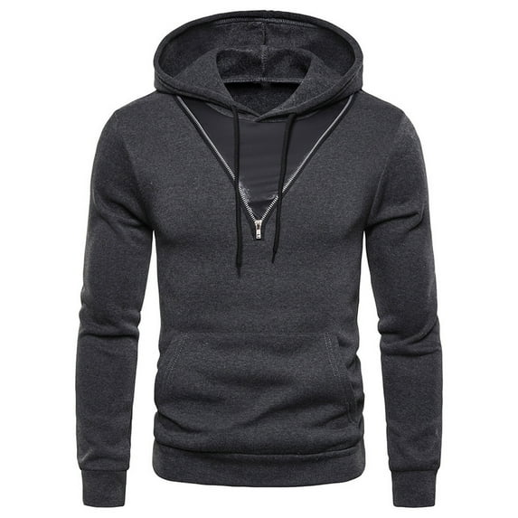 SMihono Mens Tunic Drawstring Hoodie Thin Sweatshirts Jacket Stylish Patchwork Color Pullover Funnel Neck Tees Slim Fit Sports Breathable and Quick-Dry Pockets Tops Fashion Relaxed Gray 12