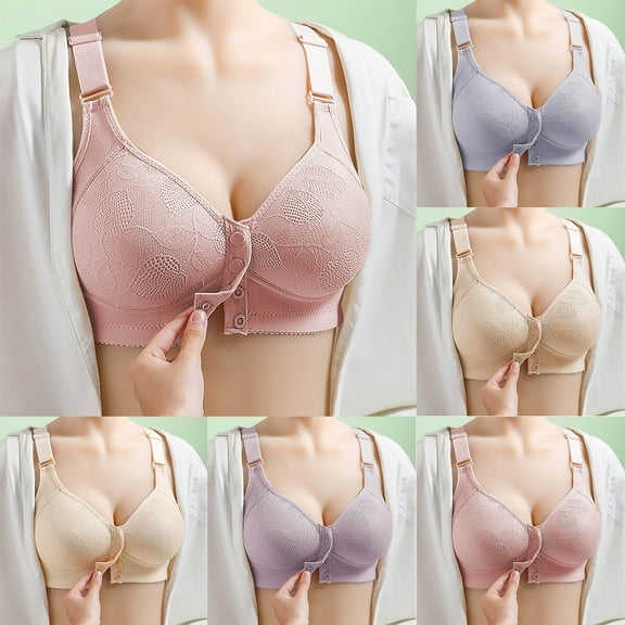 SMihono Moona Bra - Front Closure Breathable Bra for Seniors, Moona Bra Womens Solid Lace Wireless Push up Bra Dark Gray 40/90