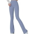 thumbnail image 1 of SMihono New Year's Deals! Women's Casual Slim High Elastic Waist Solid Color Sports Yoga Flare Pants Skinny Slim Fit Yoga Full Length Pants for Ladies Love Light Blue 6, 1 of 5