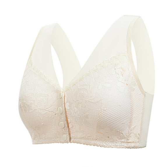 SMihono No Underwire Lace Bras for Women Sponge Cup Front Closure Bras for Seniors Plus Size Full Coverage Bras No Wire Bras White 42