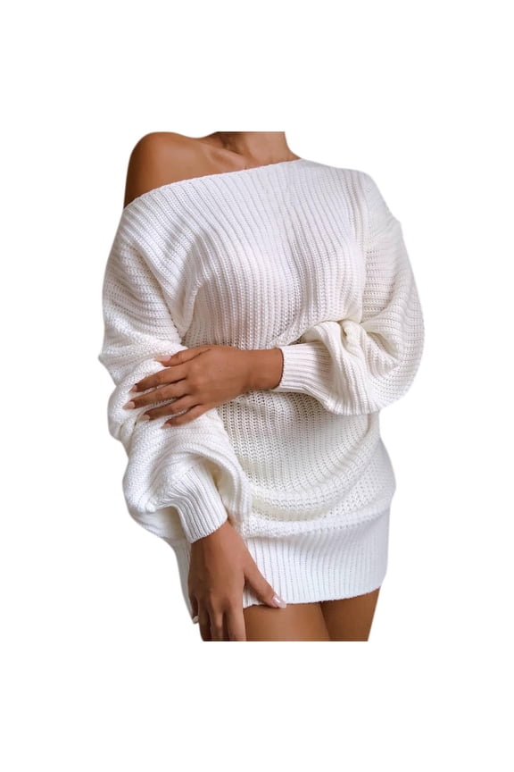 Off The Shoulder Sweater Dress Spring Dress Winter Dress for Women Cable Crochet Knitted Jumper Sweater White 6