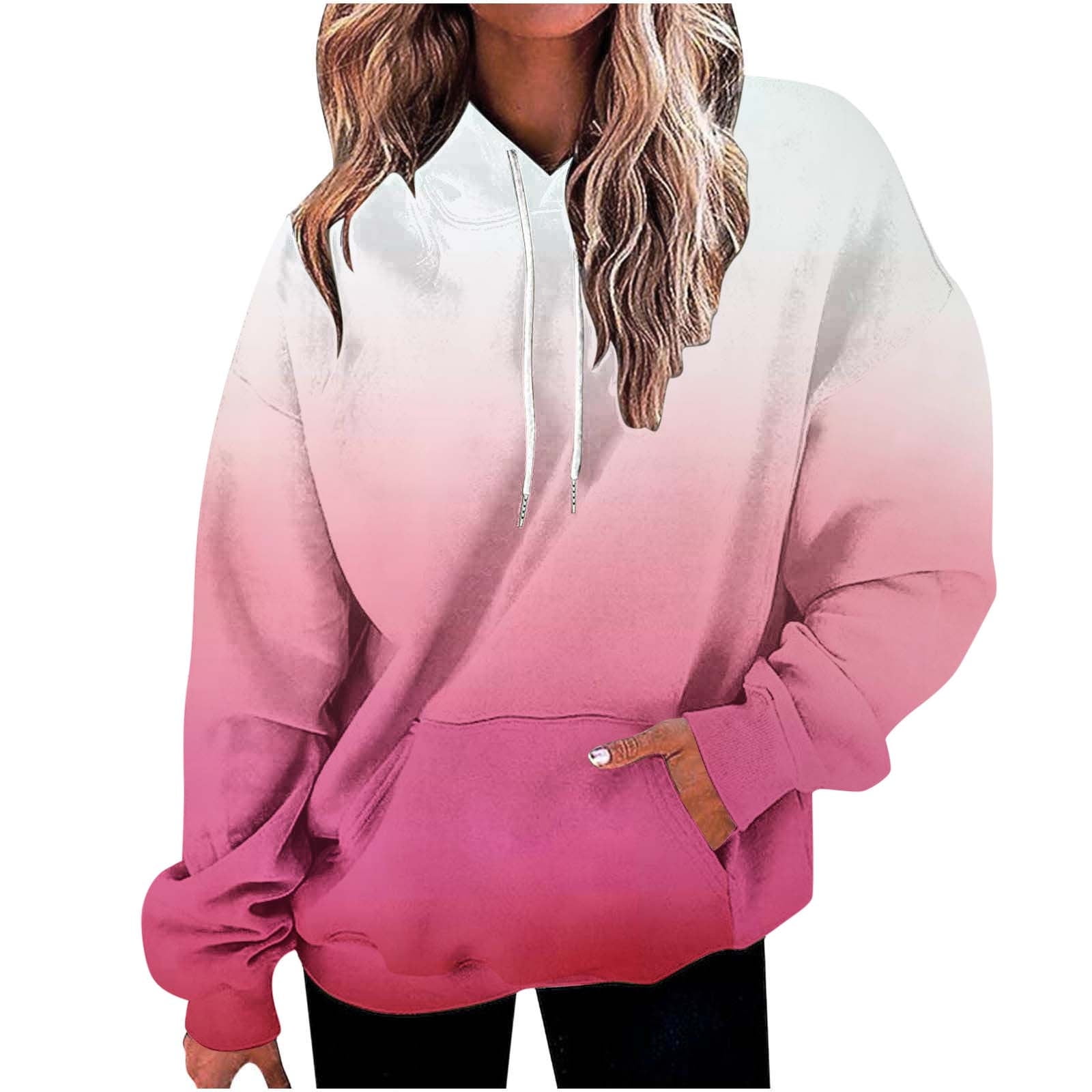 SMihono Ombre Hooded Fleece Sweatshirts for Women Drawstring Hoodies Sweaters Basic Gradient Shirts Long Sleeve Pullover Tops Relaxed Comfy Loose Fit