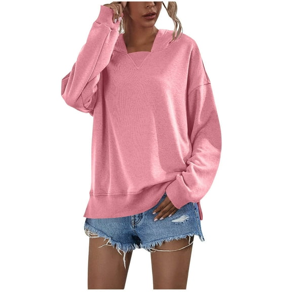 SMihono Oversized Pullover Sweatshirt Tops for Women Casual Winter Fleece Hoodies Long Sleeve Comfy Loose T-Shirts Pink S